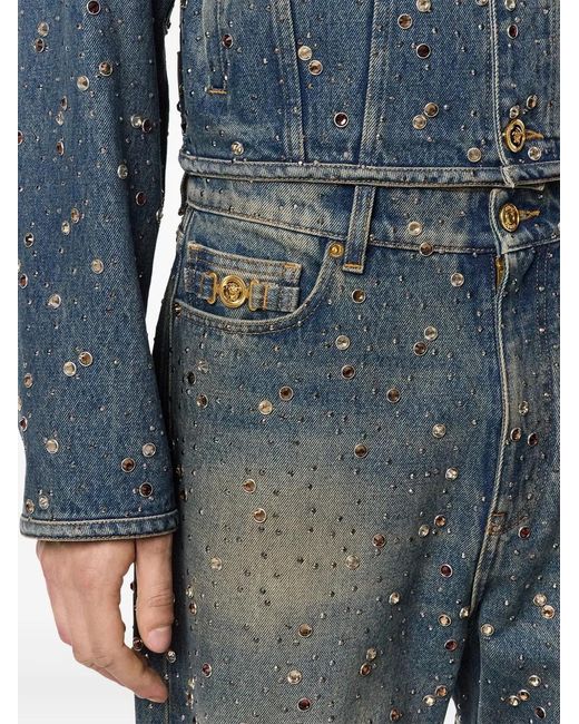 Versace Blue Crystal-Embellished Jeans for men