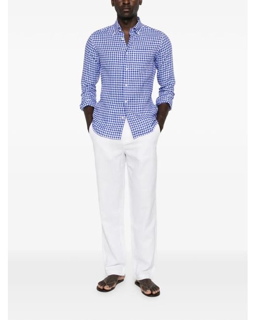 Truzzi Blue Gingham-Pattern Button-Down Shirt for men