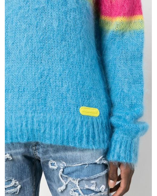 DSquared² Blue Gradient Stripe Crew Neck Jumper for men