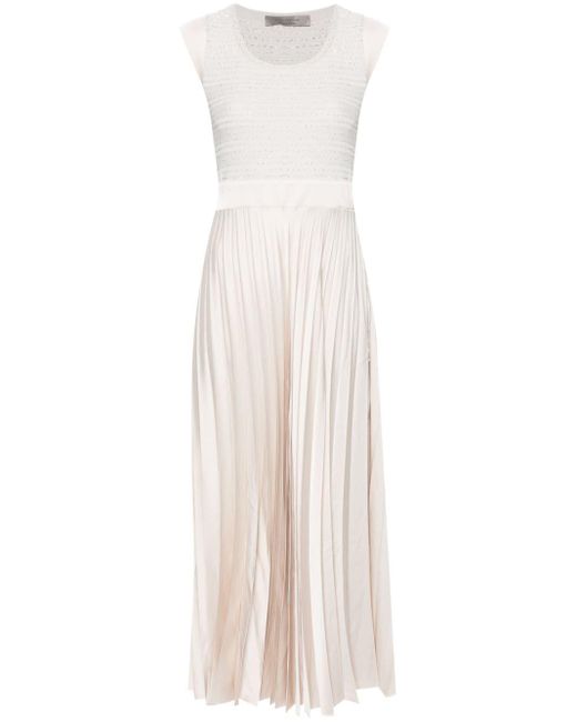 D.exterior White Sequined Plissé-skirt Dress