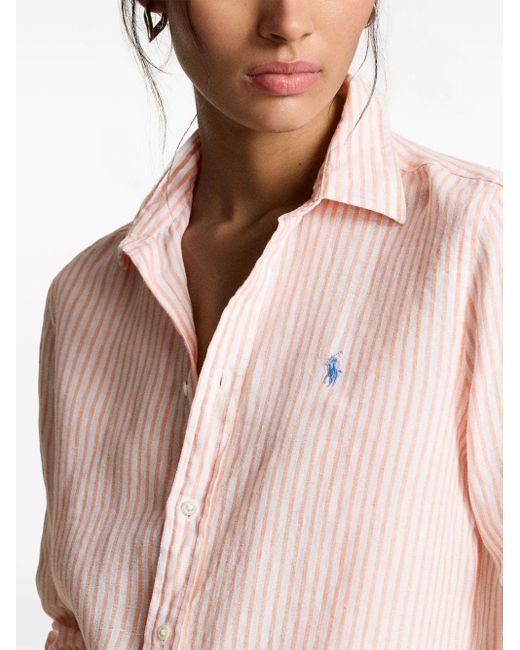 Polo Ralph Lauren Pink Gestreiftes Hemd aus Leinen