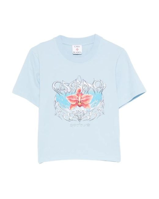 Casablanca Blue Blades Orchid-Print Cotton T-Shirt