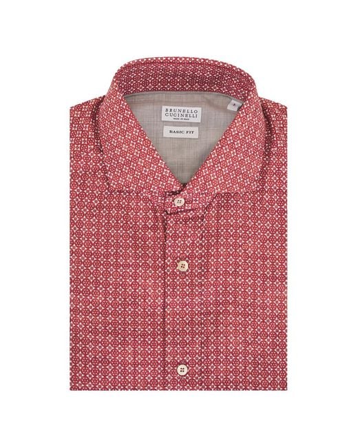 Brunello Cucinelli Pink Geometric-Patternbutton-Down Cotton Shirt for men