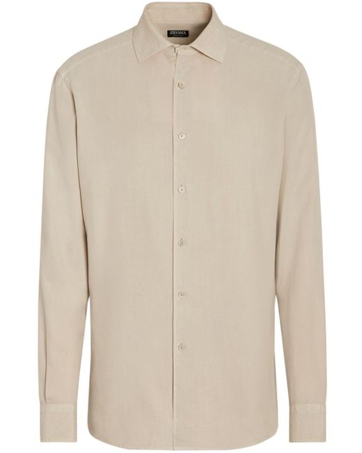 Zegna Natural Long-sleeve Silk Shirt for men