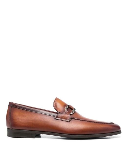 Magnanni Shoes Brown Front-Strap Almond-Toe Loafers for men