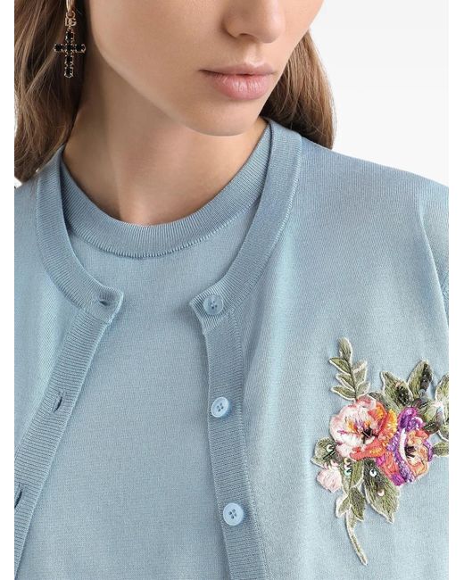 Dolce & Gabbana Blue Floral-Appliqué Cardigan
