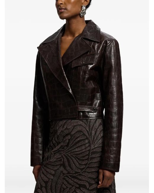 Ralph Lauren Black Jaxson Crocodile-Pattern Leather Jacket
