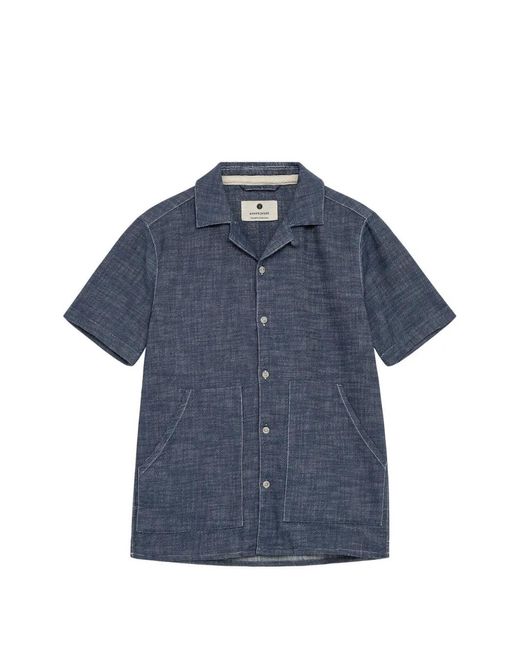Anerkjendt Blue Short-Sleeved Camp-Collar Shirt for men