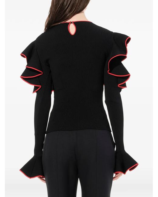 McQueen Black Ruffled-Sleeve Sweater