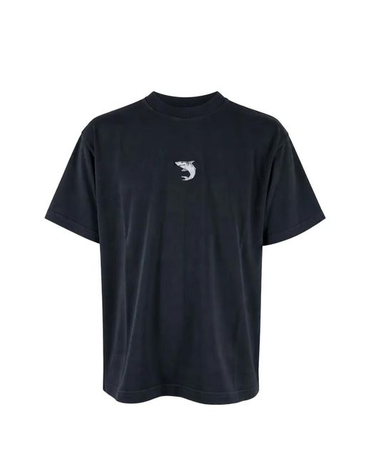 ALBERTO BRESCI Blue Shark-Embroidered T-Shirt