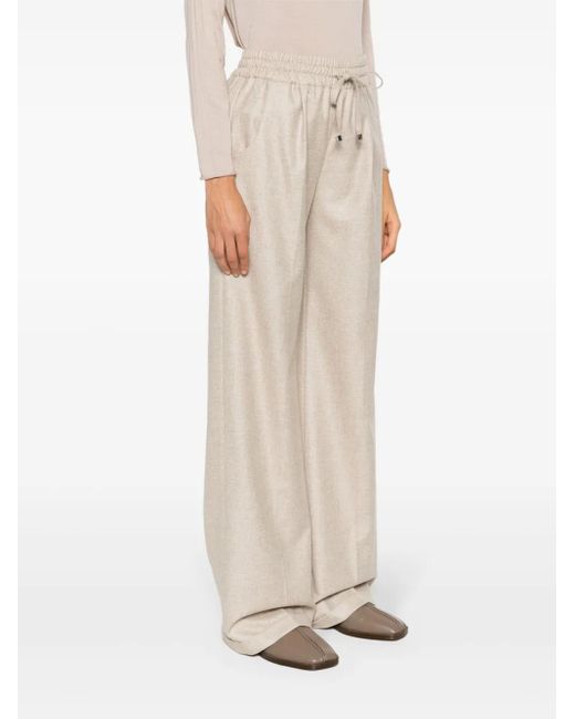 Kiton Natural Wide-Leg Cashmere Trousers