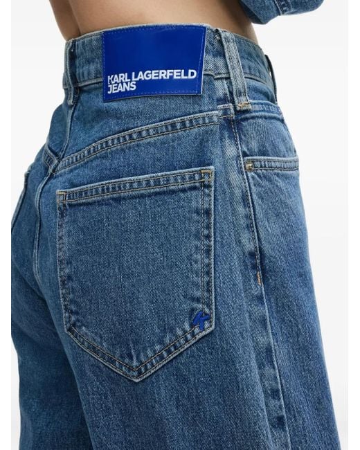 Karl Lagerfeld Blue Logo-Patch Straight Jeans