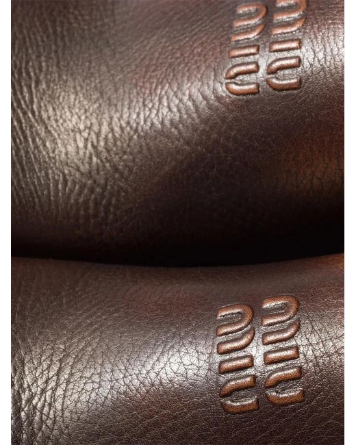 Miu Miu Brown Mules En Cuir Grainé