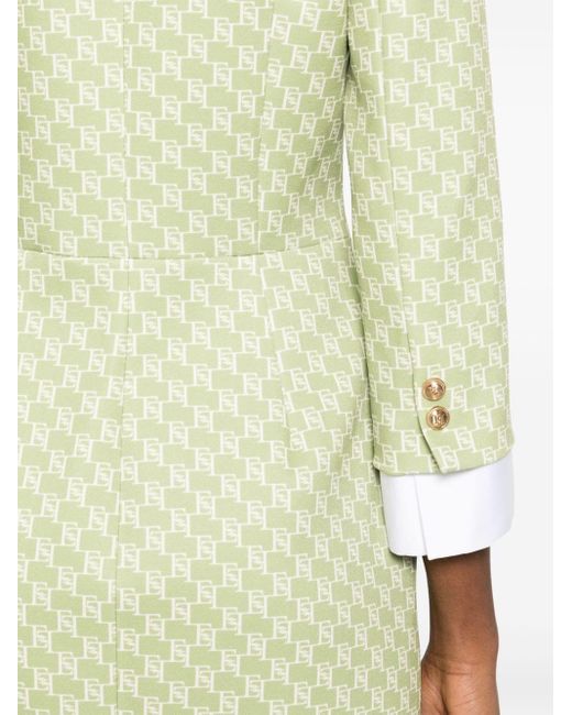 Elisabetta Franchi Green Monogram-pattern Mini Dress