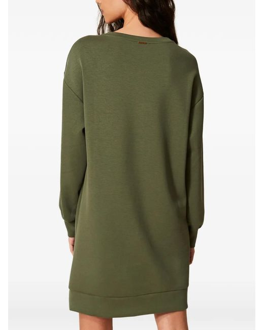 Twinset Green Short Scuba Dress With Crochet Detail