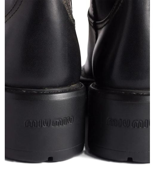 Miu Miu Black Antiqued Finish Leather Boots Shoes