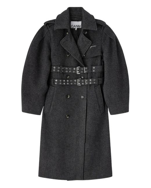 Ganni Black Belted Double-Breasted Coat