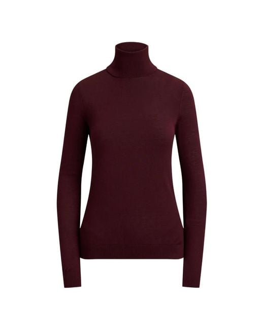 Ralph Lauren Purple Logo-Plaque Ribbed-Turtleneck Top
