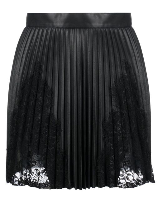 Nissa Black Lace-panelling Pleated Miniskirt