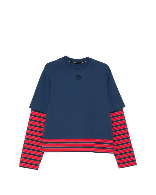 MARINE SERRE Blue Logo Striped T-Shirt