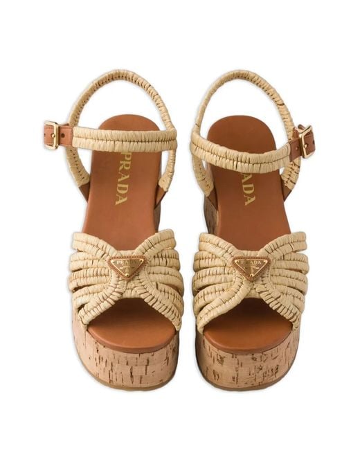 Prada Brown Crochet Platform Sandals