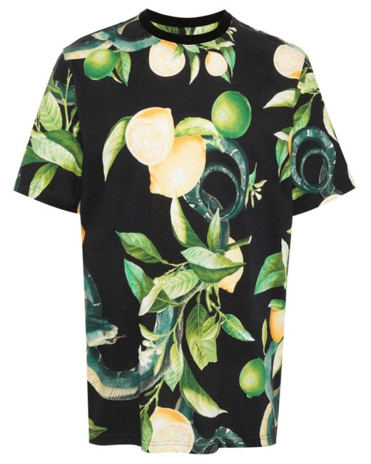 Roberto Cavalli Green Lemon-print Cotton T-shirt for men