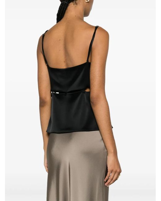 Nanushka Black Modular Peplum-Waist Satin Tank Top