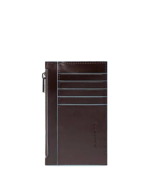 Piquadro Black Leather Zip-Pocket Card Holder for men