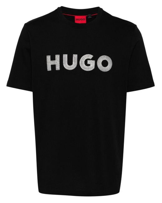 HUGO Black Drochet Cotton T-shirt for men