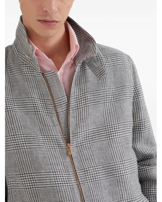 Veste zippé à motif pied-de-poule Brunello Cucinelli pour homme en coloris Gray