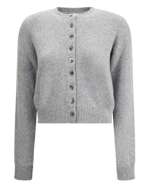 Khaite Gray Everheart Button-Front Cashmere Cardigan