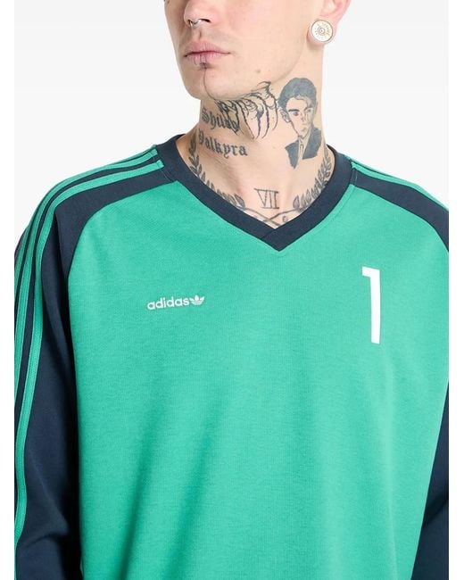 Adidas Green Colourblock Long-Sleeve T-Shirt for men