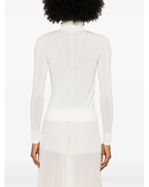 Chloé White Logo-Embroidered Roll-Neck Jumper