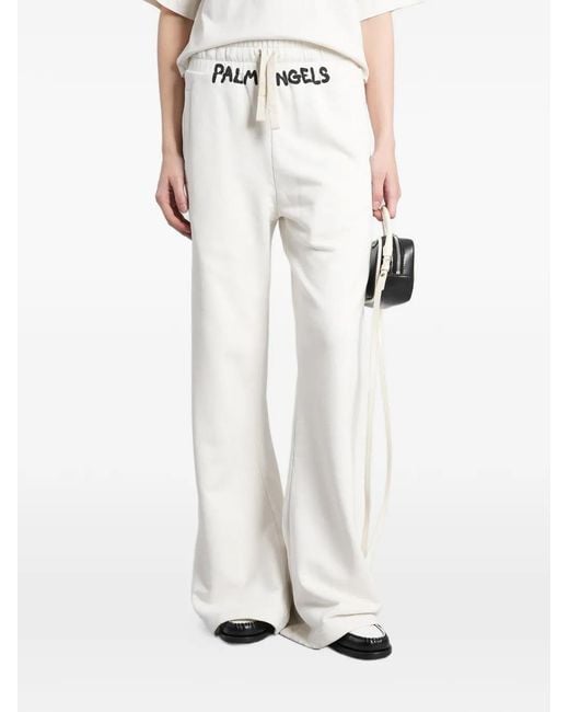 Palm Angels White Logo-Print Drawstring Track Pants
