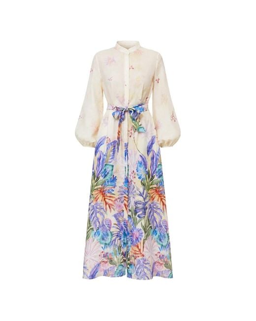 Gottex White Cherry Blossom Puff-Sleeve Maxi Dress