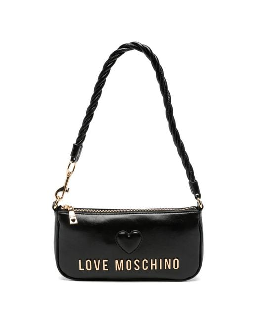 Love Moschino Black Heart-Patch Logo-Plaque Shoulder Bag