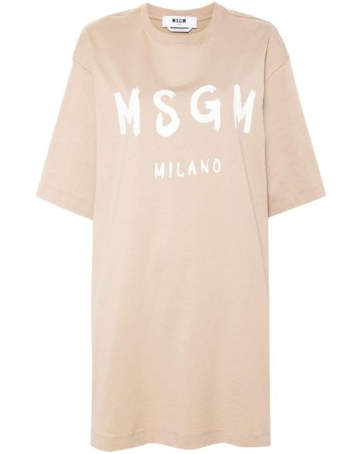 MSGM Natural Logo-print T-shirt Dress