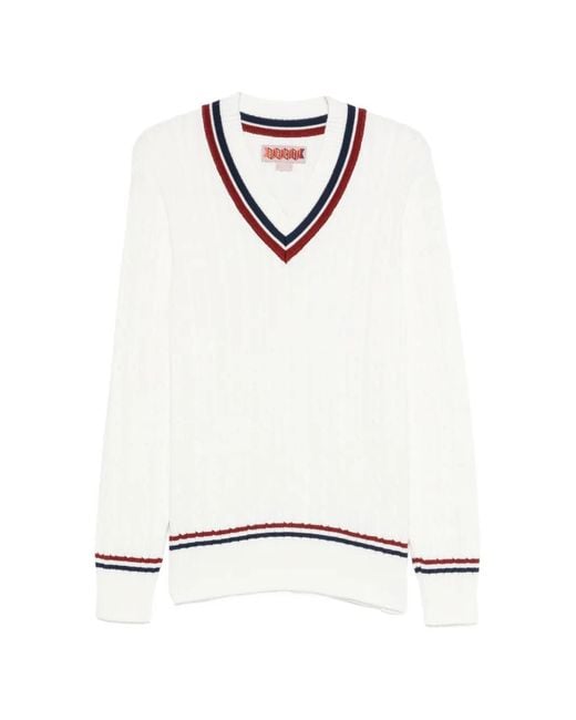 Baracuta White V-Neck Cable-Knit Sweater for men