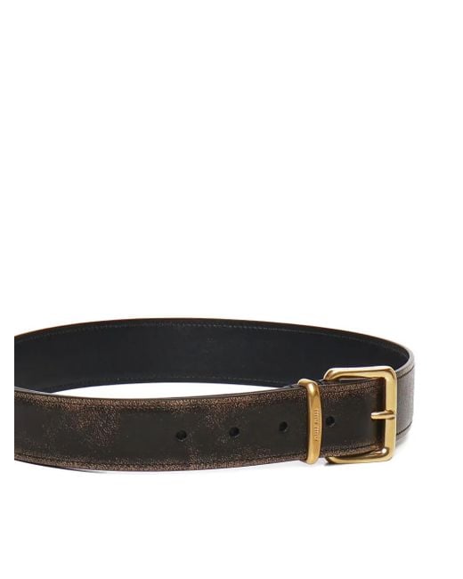 Miu Miu Black Square-Buckle Leather Belt