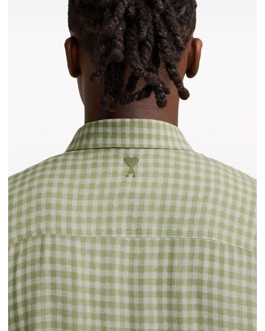 AMI Green Ami De Coeur-embroidery Gingham-print Shirt