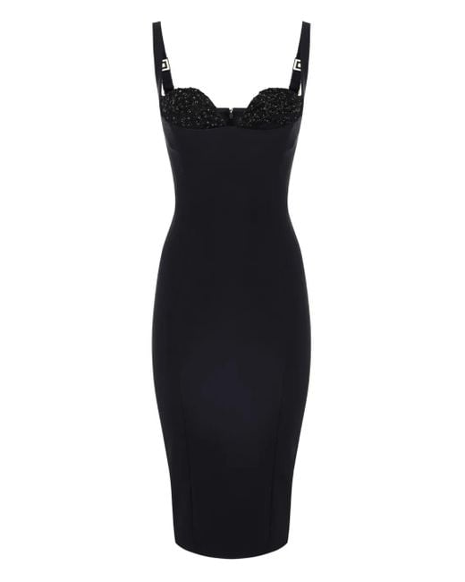 Elisabetta Franchi Blue Bead-Embellished Crêpe Midi Dress