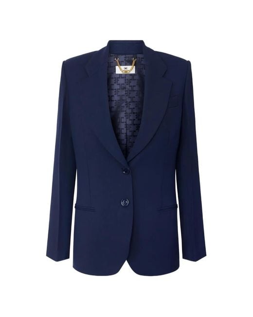 Elisabetta Franchi Blue Single-Breasted Gabardine Jacket