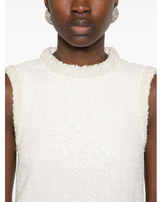 Self-Portrait White Sequin-Embellished Bouclé Dress