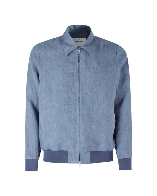Gran Sasso Blue Zip-Up Ribbed-Trim Jacket for men