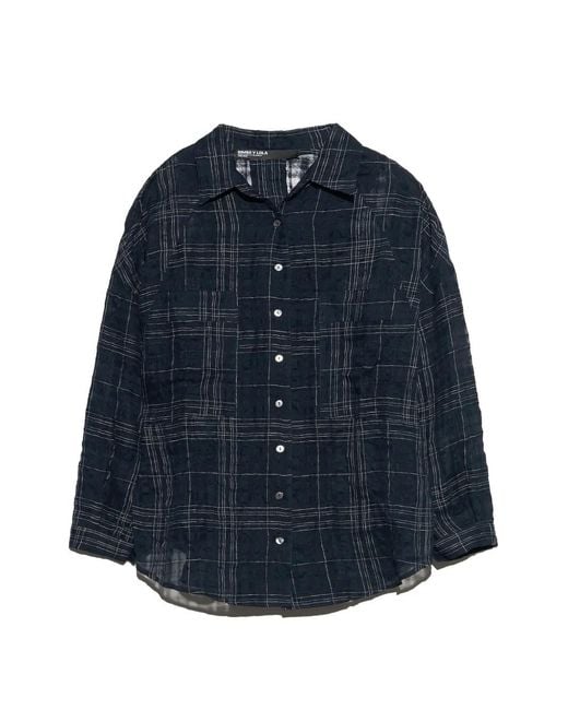 Bimba Y Lola Blue Checked Linen Oversize Shirt