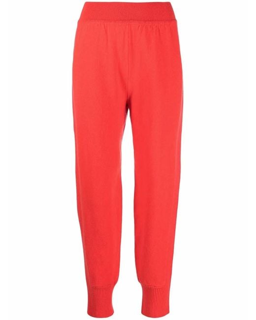 Alberta Ferretti Red Ribbed-Detailing Knitted Track Pants