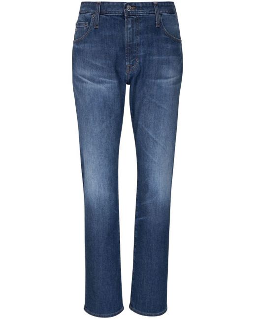 AG Jeans Blue Whiskering-effect Mid-rise Slim-fit Jeans for men
