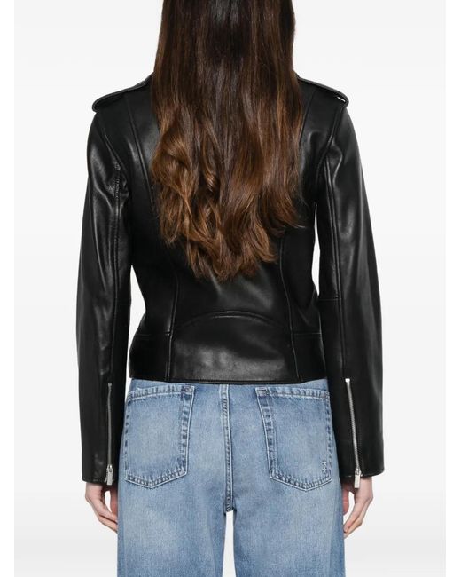 Twinset Black Zip-Up Leather Jacket