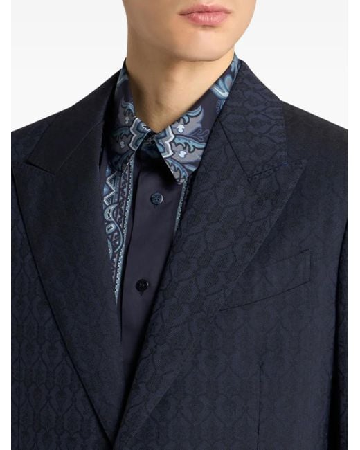 Etro Blue Jacquard Wool Blazer for men