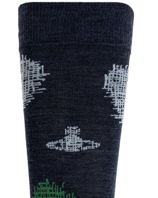 Vivienne Westwood Blue Orb-Motif Intarsia-Knit Socks
